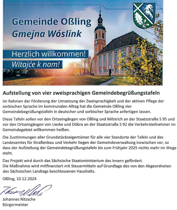 Gemeindebegrüßungstafeln Oßling