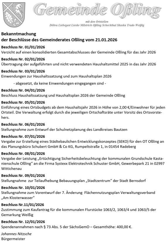 Beschlüsse der GR-Sitzung 01/2026