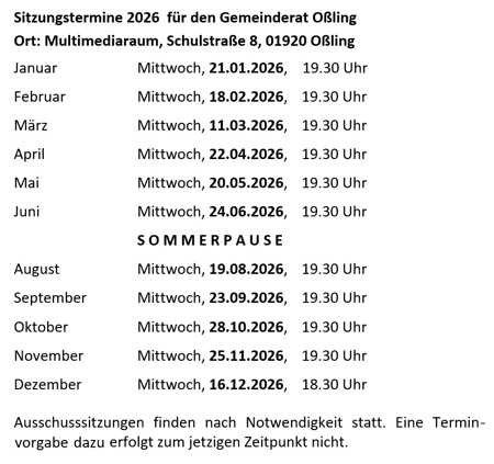 Gemeinderat Sitzungstermine 2026