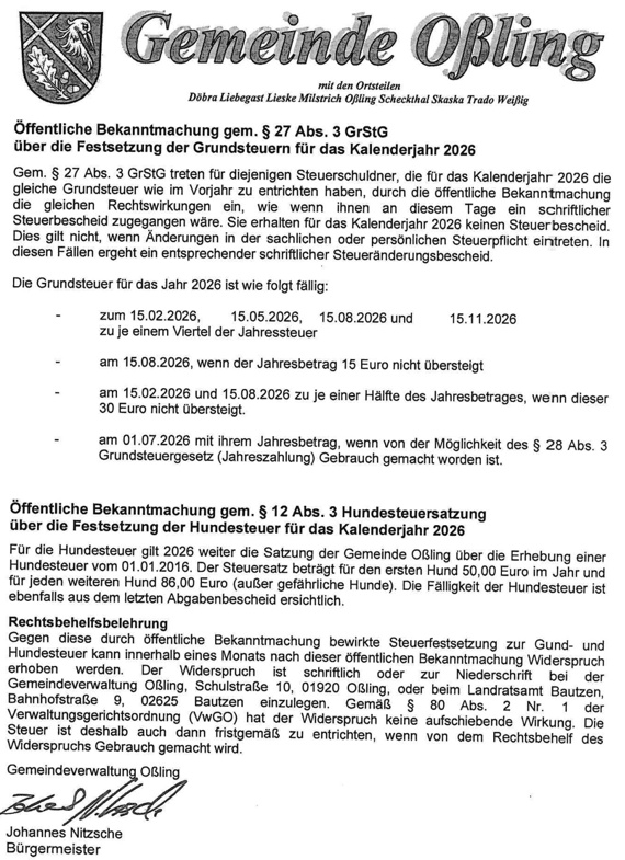 Grundsteuer / Hundesteuer 2026