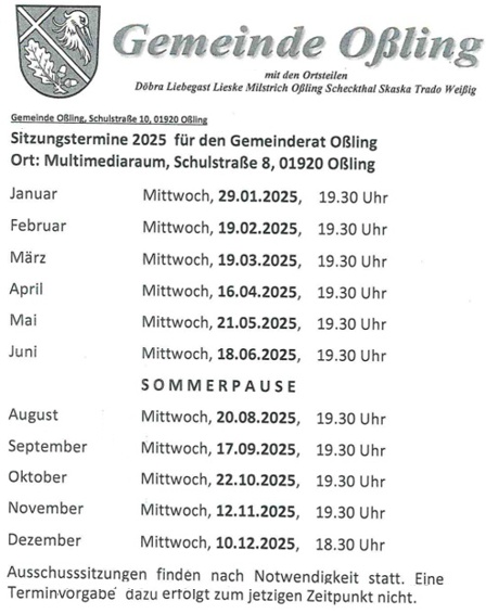 Gemeinderat Sitzungsplan 2025